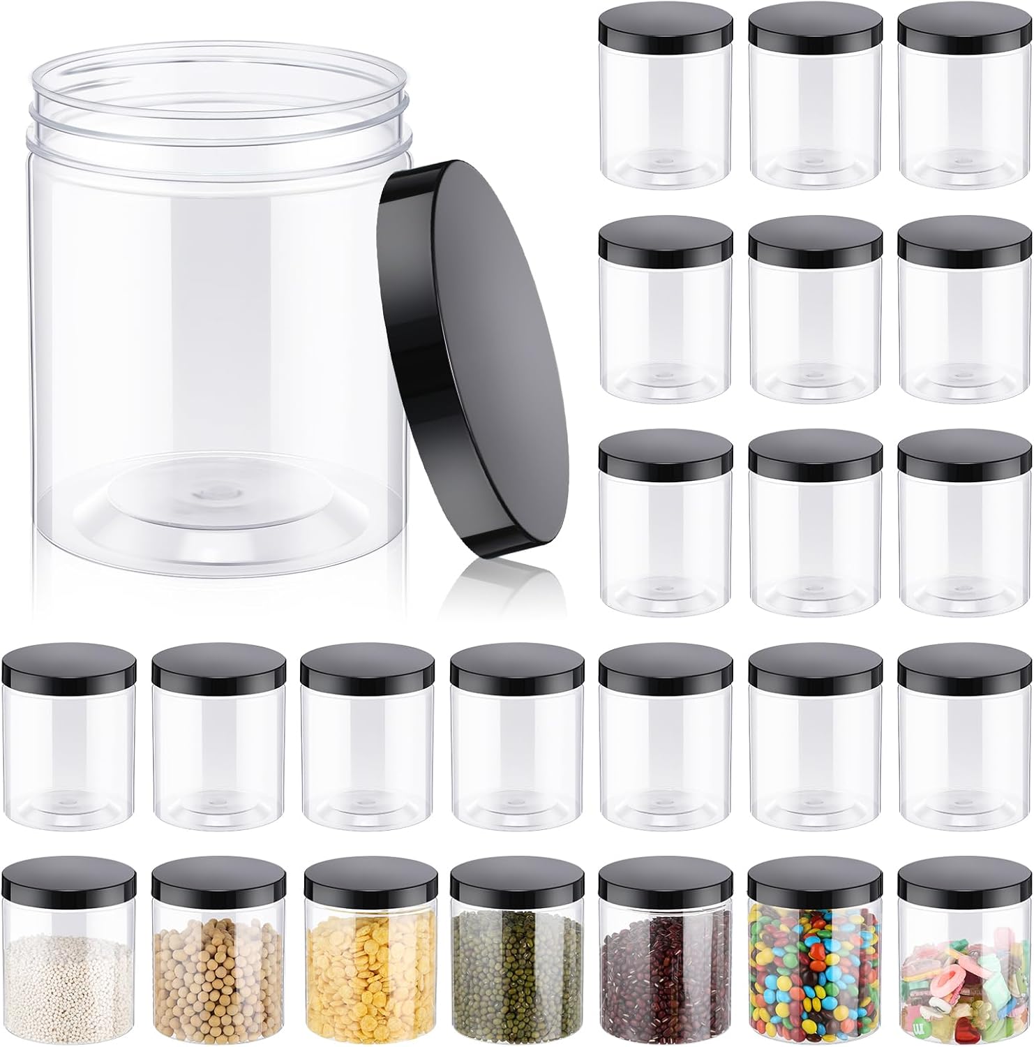 Food Storage Jar Glass - 24 Pcs 16oz Plastic Jars with