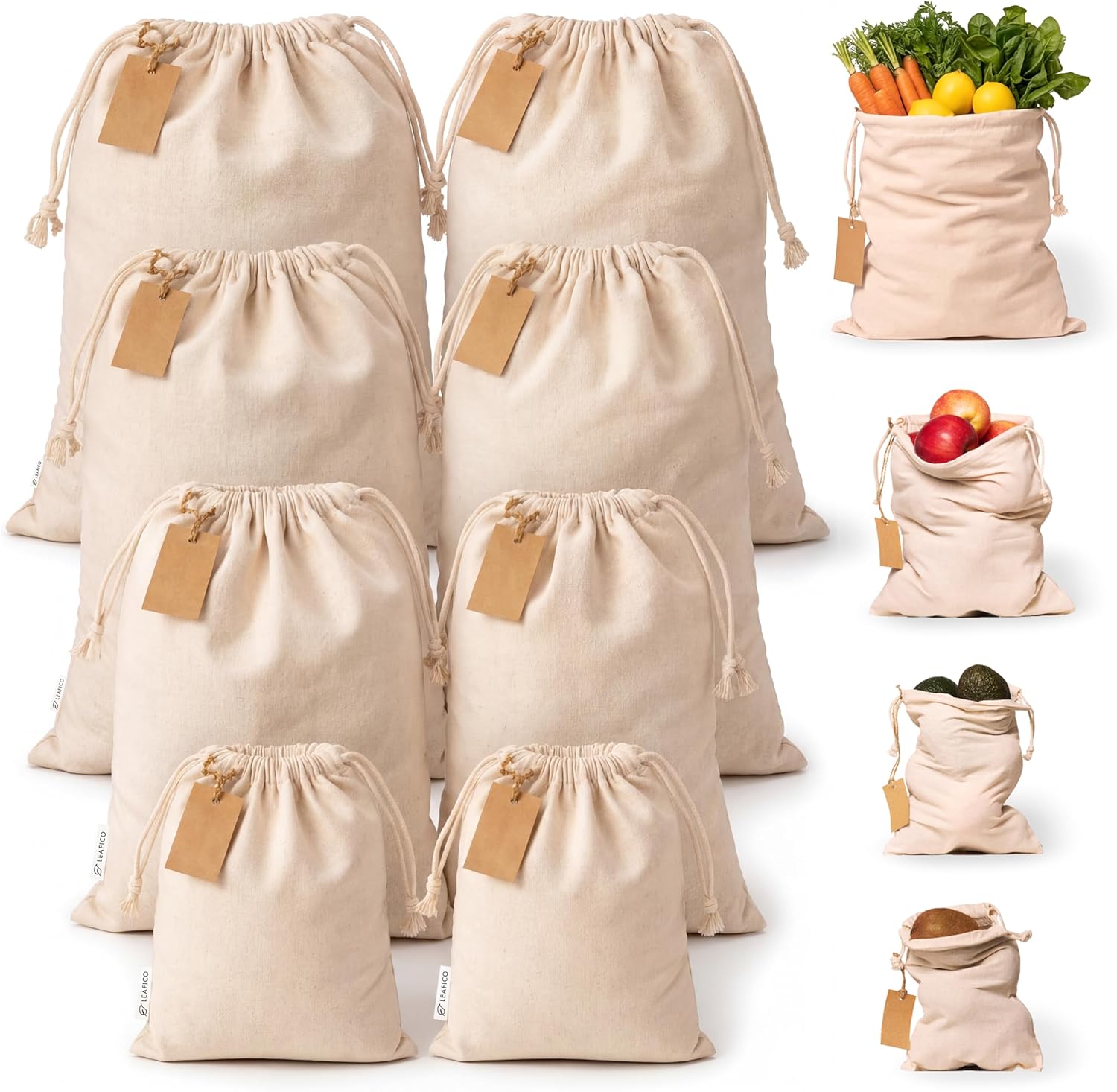 Food Storage Bags Xl - Muslin Cloth Bags with Drawstrings -