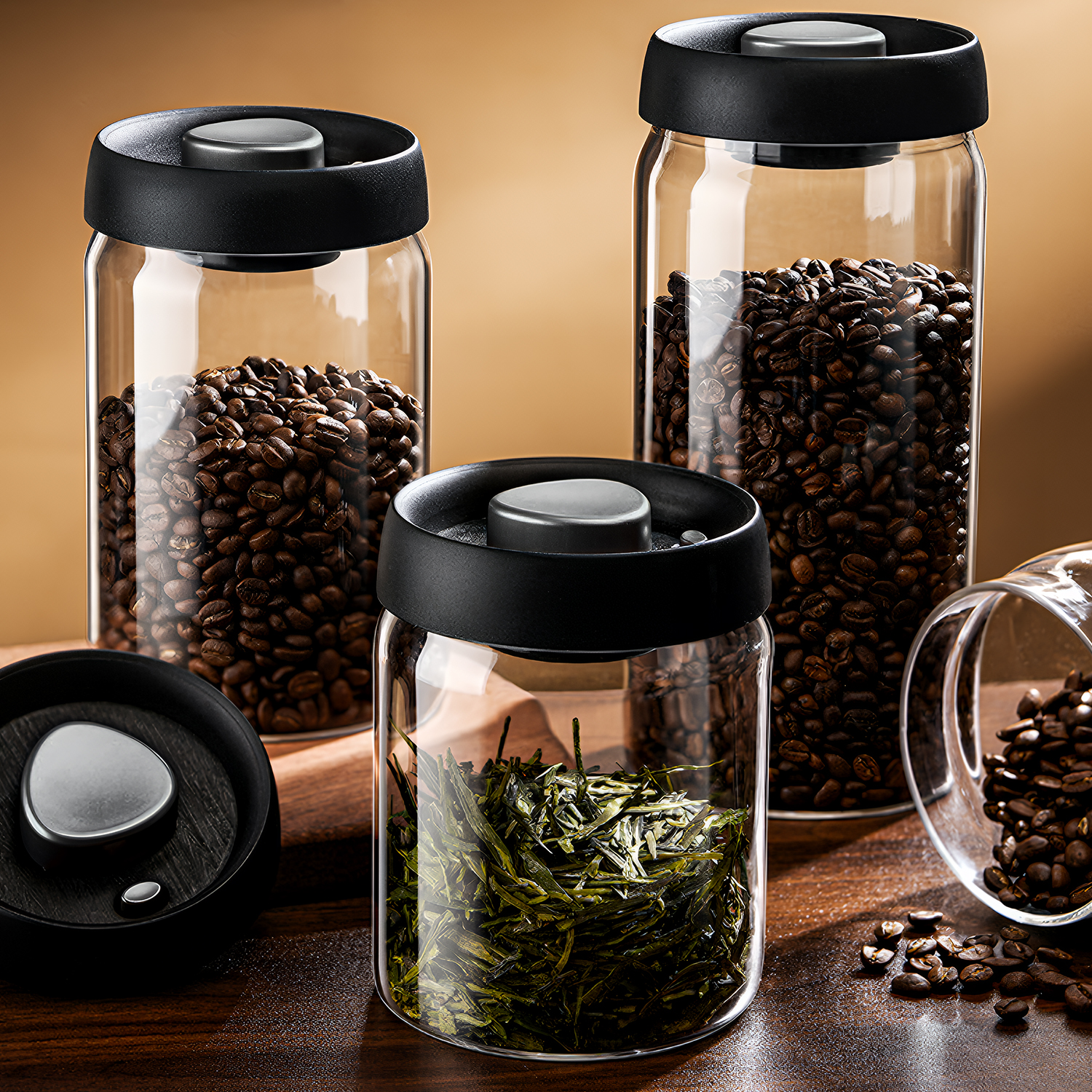 Food Storage Jar Glass - OANKR Vacuum Coffee Canister 500ml 900ml