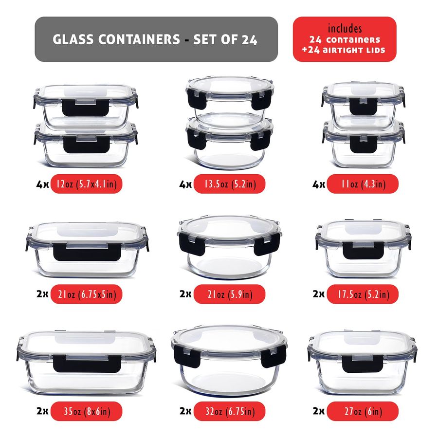 48pc Glass Storage Containers  - Food Storage Set Glass recensie en prijs