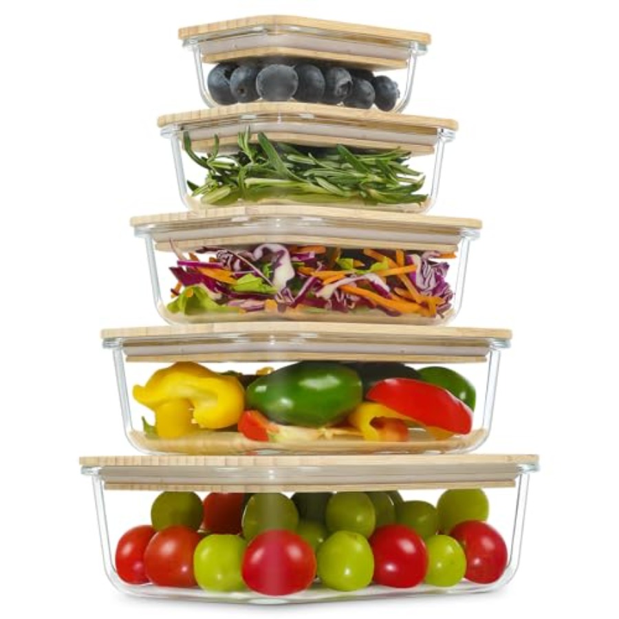 Glass Containers with Bamboo L - Food Storage Set Glass recensie en prijs