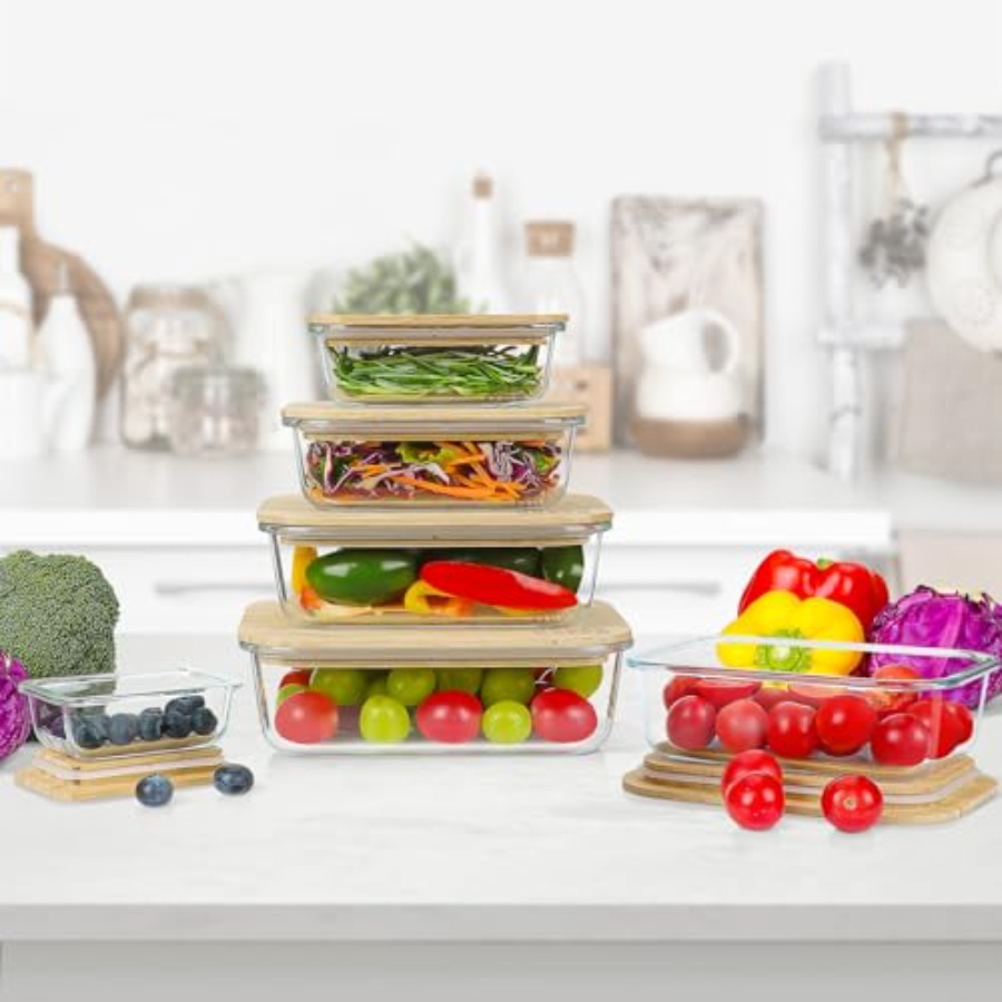Glass Containers with Bamboo L - Food Storage Set Glass recensie en prijs
