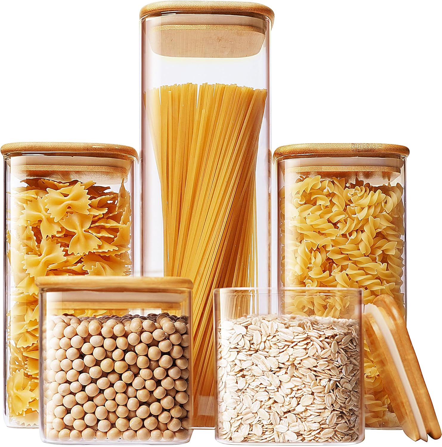 Square Glass Jars with Bamboo  - Food Storage Set Glass recensie en prijs