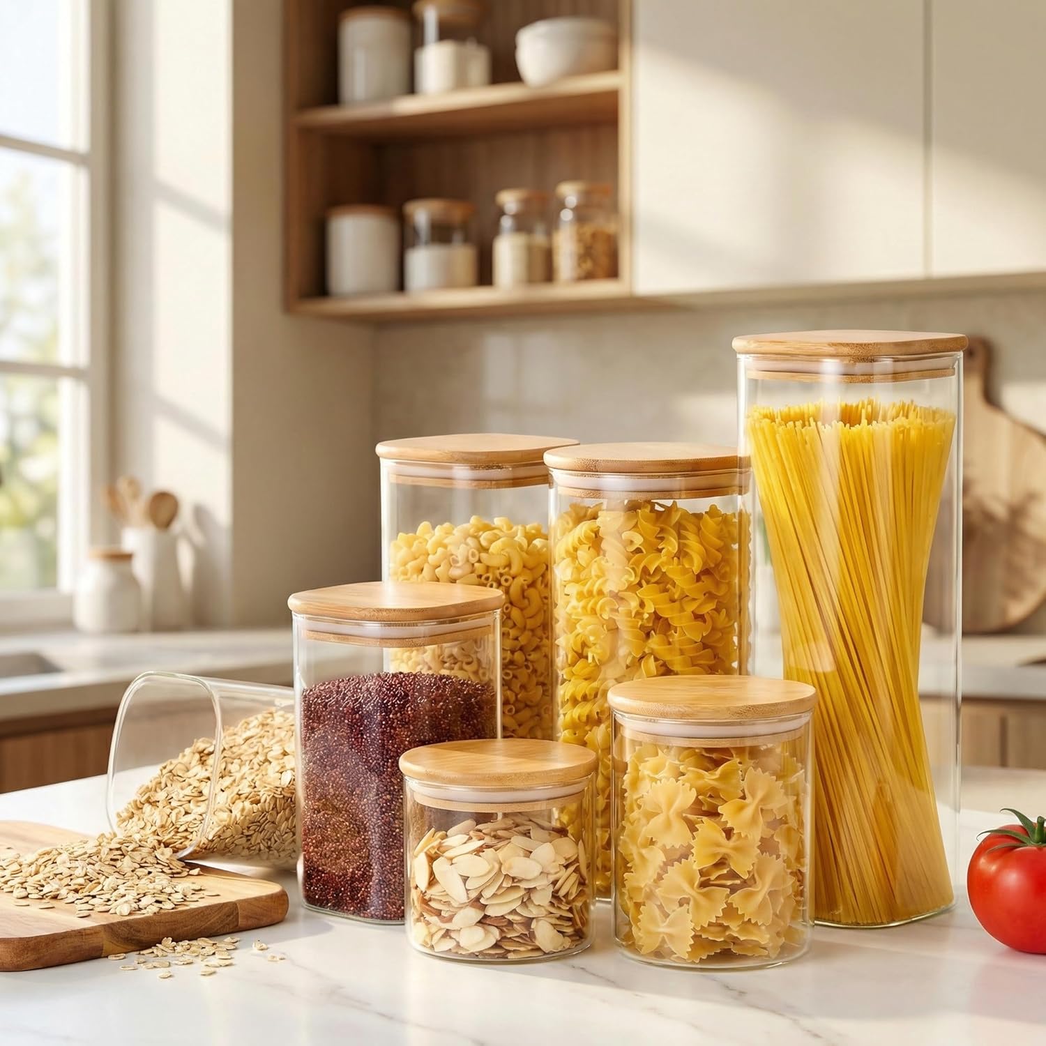 Square Glass Jars with Bamboo  - Food Storage Set Glass recensie en prijs