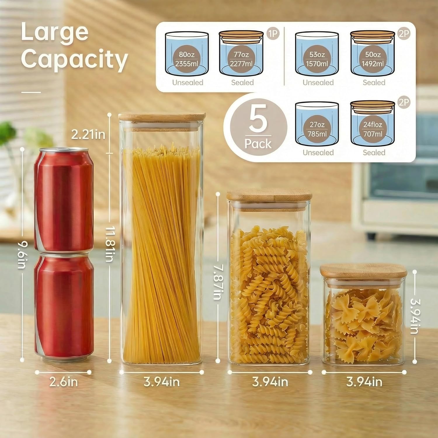Square Glass Jars with Bamboo  - Food Storage Set Glass recensie en prijs