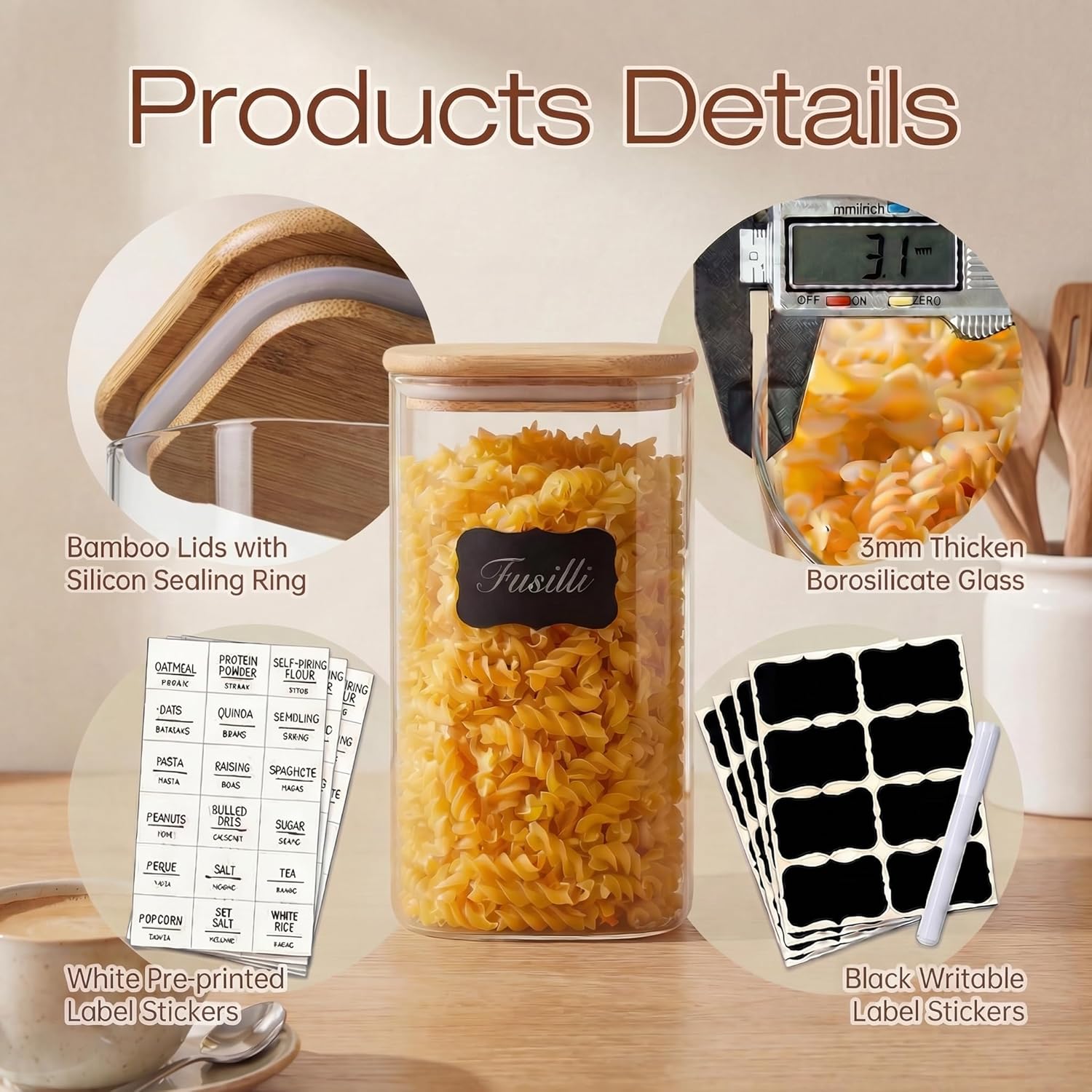 Square Glass Jars with Bamboo  - Food Storage Set Glass recensie en prijs