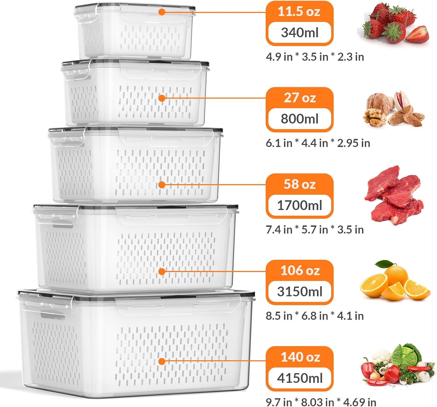 5 PCS Large Fruit Storage Cont - Food Storage Large recensie en prijs